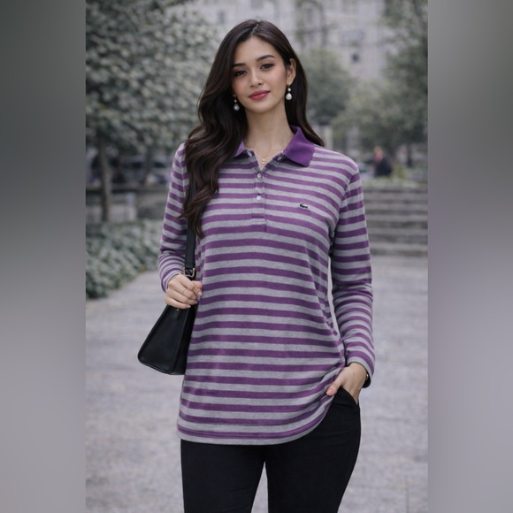 Lacoste Tops - Lacoste Purple and White Striped Button-Down Shirt